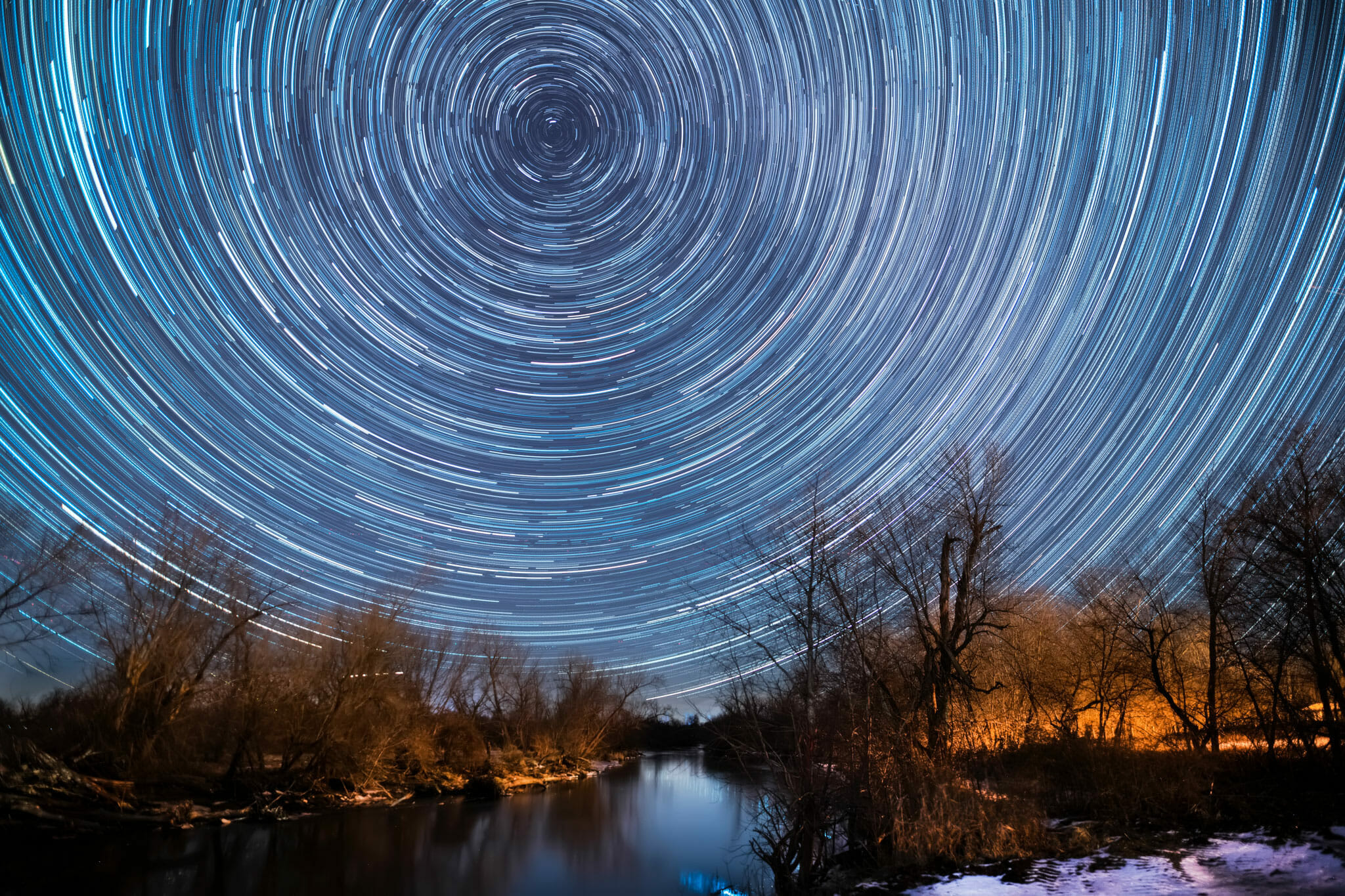 Star trails over Riverside Park in Vinton, Iowa