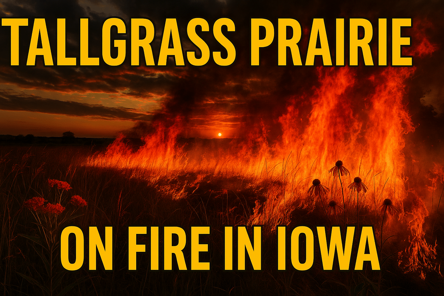 Iowa tallgrass prairie on fire